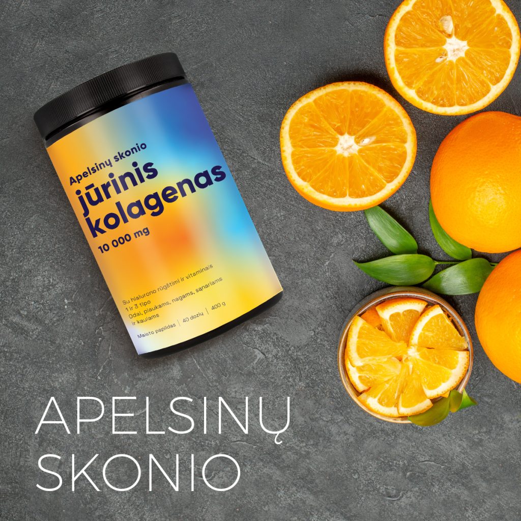 Melior 10000mg Jūrinis Kolagenas su Hialurono rūgštimi ir Vitaminais ( apelsinų skonio)