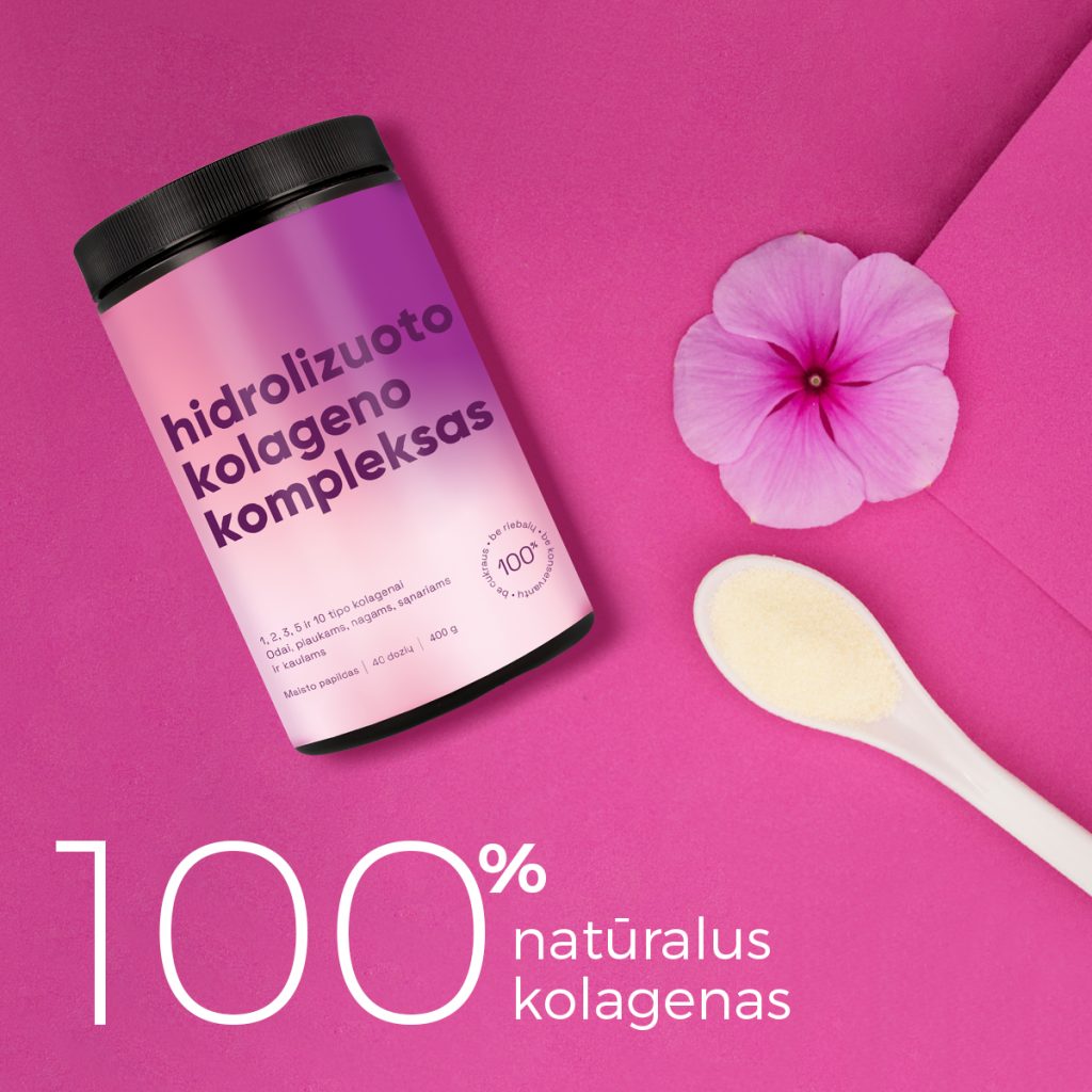 Hidrolizuoto kolageno kompleksas, 5 skirtingų tipų kolagenai, 400g.