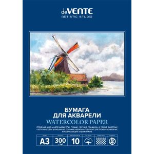 Akvarelinis popierius deVENTE A3/10 lapų 300 g/m² (50% medvilnės), vidutinio grūdėtumo