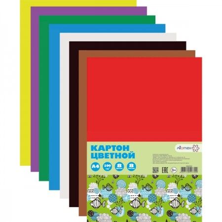 *Spalvotas kartonas Attomex, A4, 8 lapai, 190g, įvairių spalvų