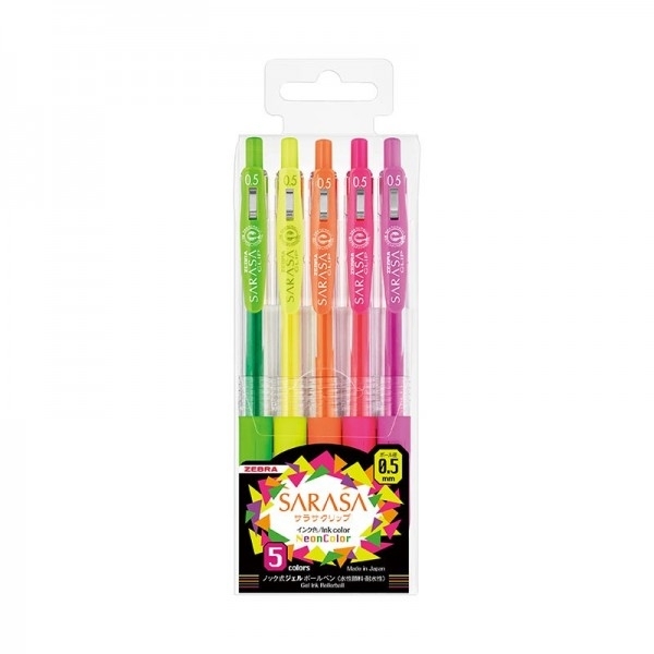 *Rašiklių rinkinys Zebra Sarasa Clip, 5vnt, neoninės spalvos