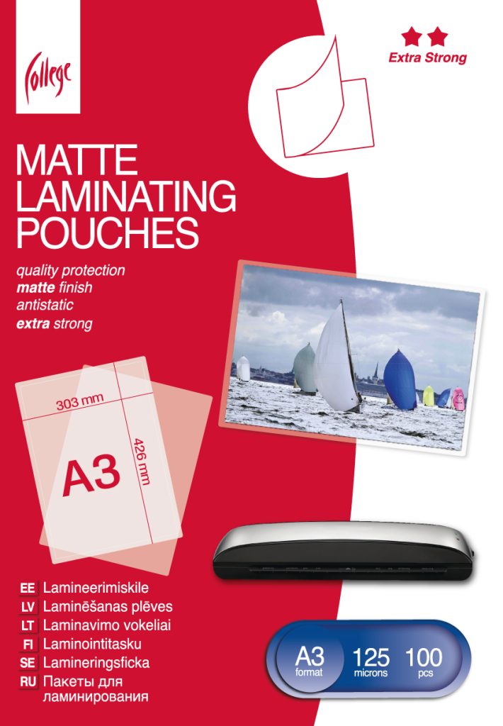 Matinė laminavimo plėvelė A3 (303x426mm) 125mic/100 lapų