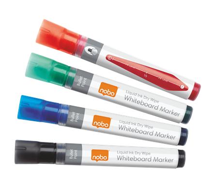Žymeklių lentai rinkinys Nobo Liquid, apvaliu galiuku, 1-3mm, 4 spalvos