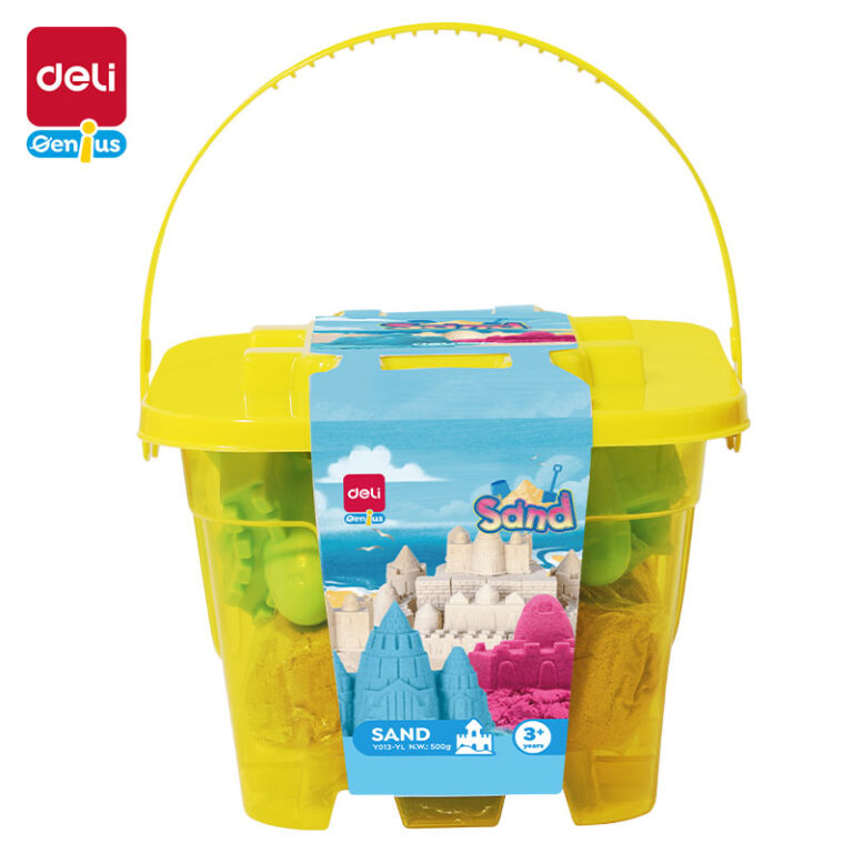 Kinetinis smėlis DELI, 0.5kg, + 6 formelės, geltonos spalvos