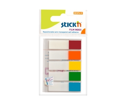 Plastikiniai žymekliai Stick´N 21346, 45x12mm, 5 neoninės spalvos, 5×25 vnt., blisteryje