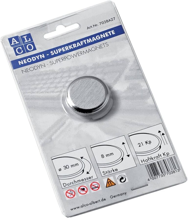 Plokštelinis magnetas ALCO 7038A itin stiprus 30 mm, sidabrinis 1 vnt.