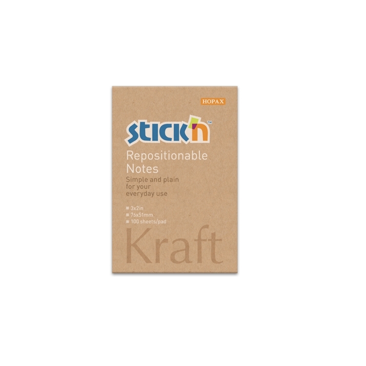 Lipnūs lapeliai StickN 21638 51x76mm, 100 lapelių, kraft