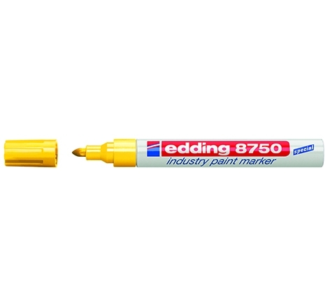 Žymeklis Edding 8750, apvaliu galiuku, 2-4mm, su aliejiniu tušu, skirtas pramonei, geltonos spalvos