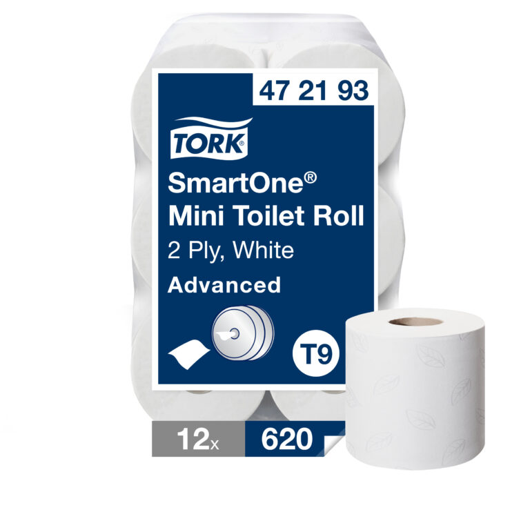 Tualetinis popierius Tork Smart One Mini T9 (472193), baltos spalvos, 2 sluoksniai, 620 lapelių, 111,6 m