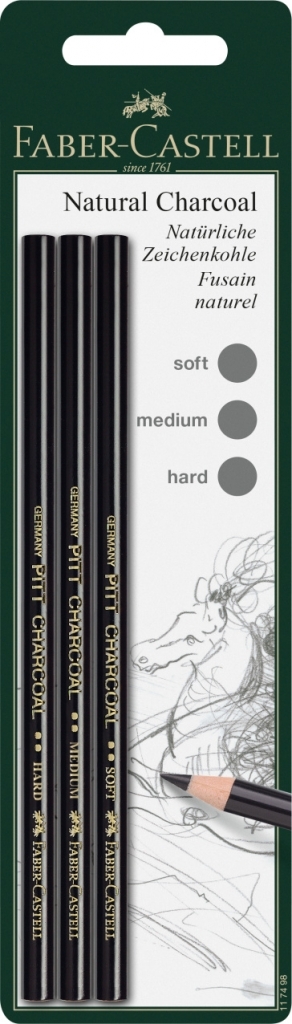 Medžio anglies pieštukų rinkinys Faber-Castell PITT, S, M, H, 3vnt