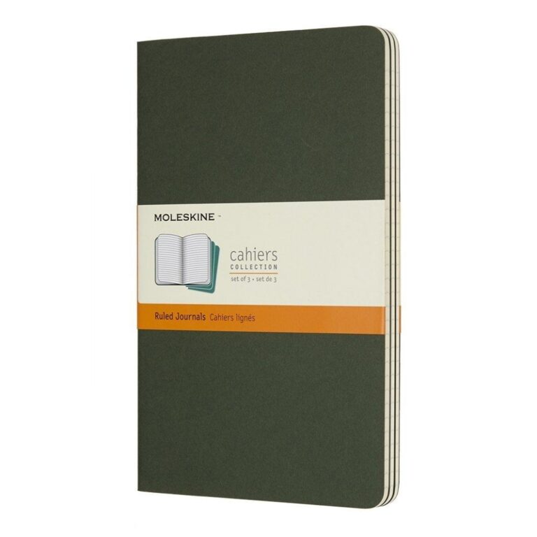 Užrašų knygutė Moleskine Cahier 13x21cm, linijomis, minkštu viršeliu, žalios spalvos