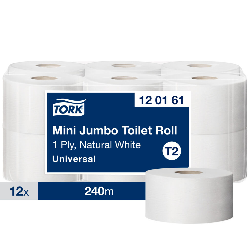 Tualetinis popierius Tork Universal Jumbo Mini T2 (120161), pilkos spalvos, 1 sluoksnis, 240 m, 1200 lapelių
