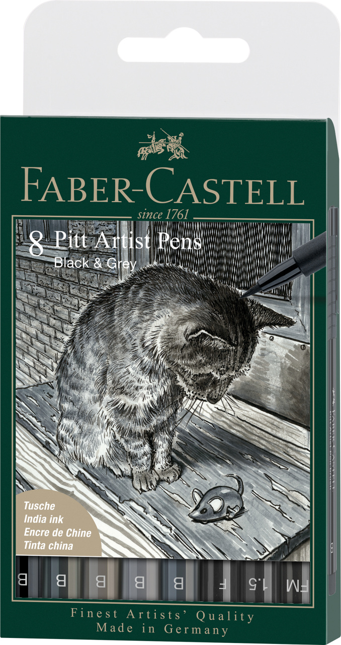 Rašikliai piešimui Faber-Castell Pitt Artist Pen Black&Grey, 8vnt