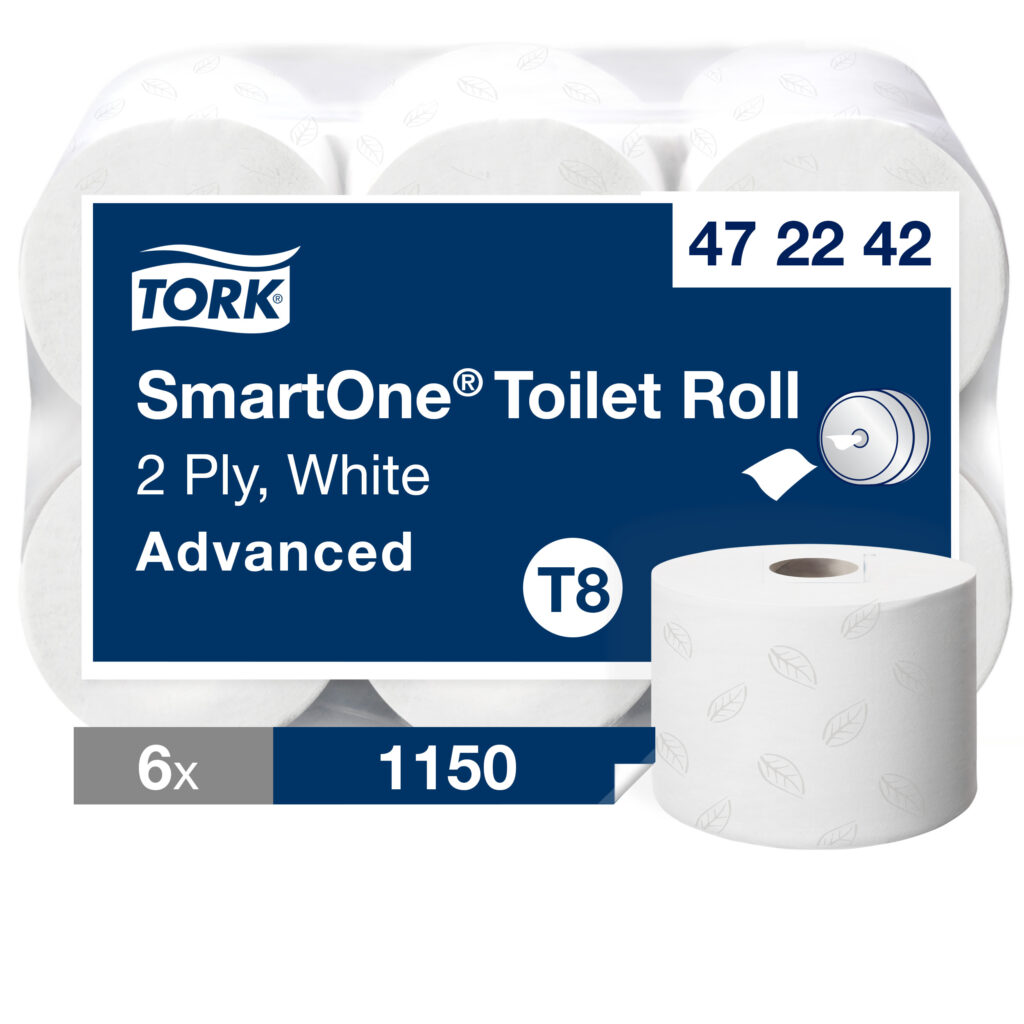 Tualetinis popierius Tork Smart One T8 (472242), baltos spalvos, 2 sluoksniai, 1150 lapelių, 207 m
