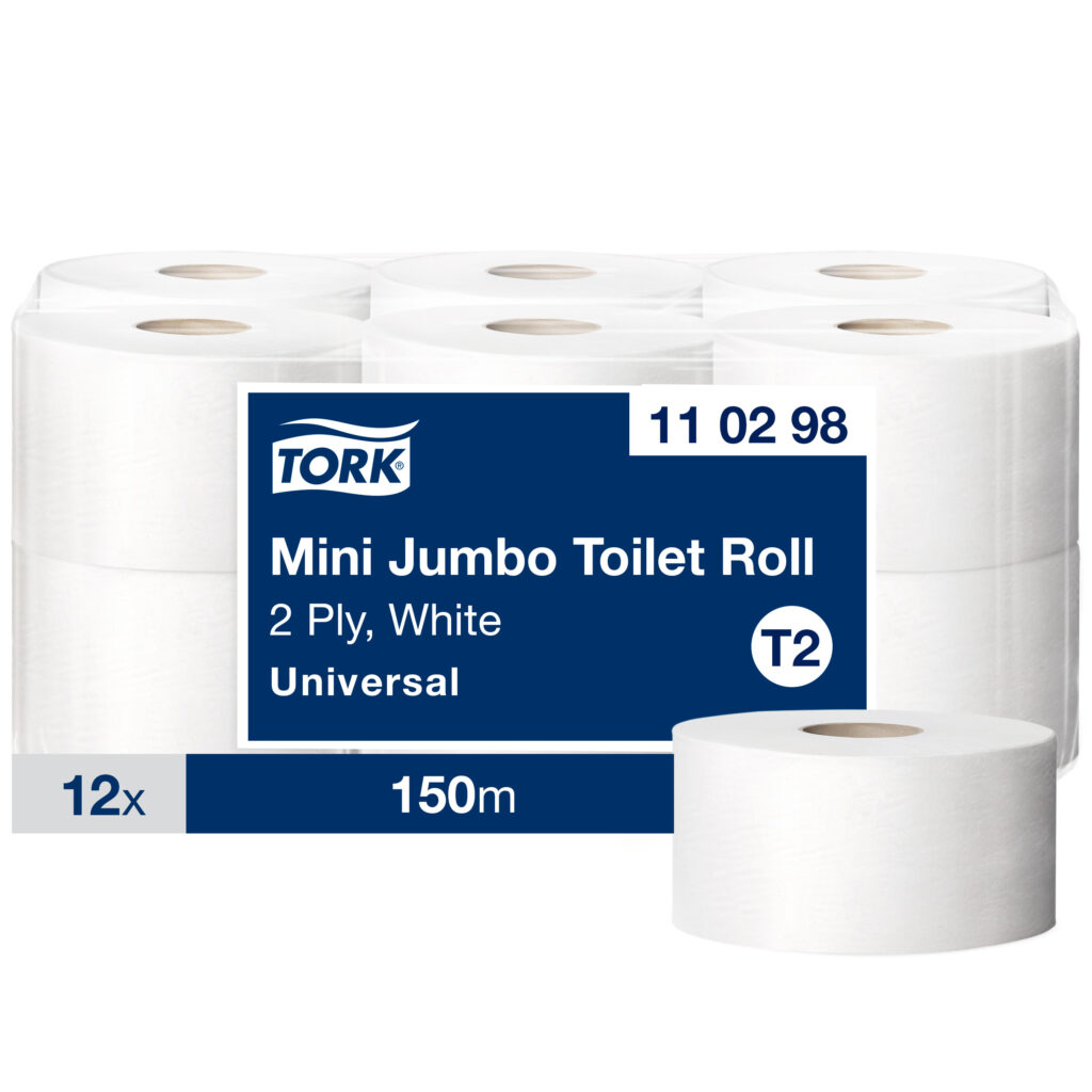 Tualetinis popierius Tork Universal Jumbo Mini T2, baltos spalvos, 110298, 2 sluoksniai, 150 m