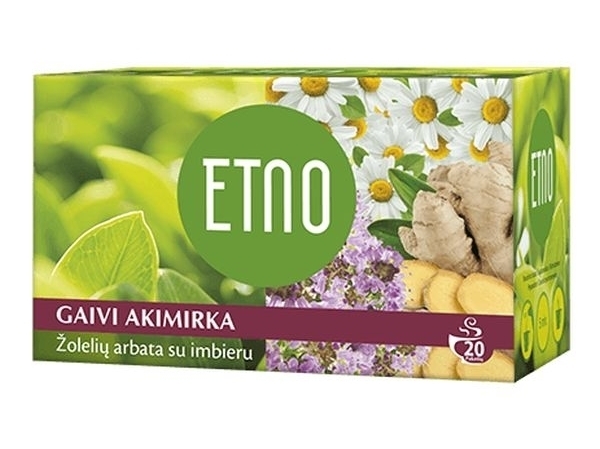 Žolelių arbata Etno Gaivi akimirka, žolelių arbata su imbieru, 20 pak.