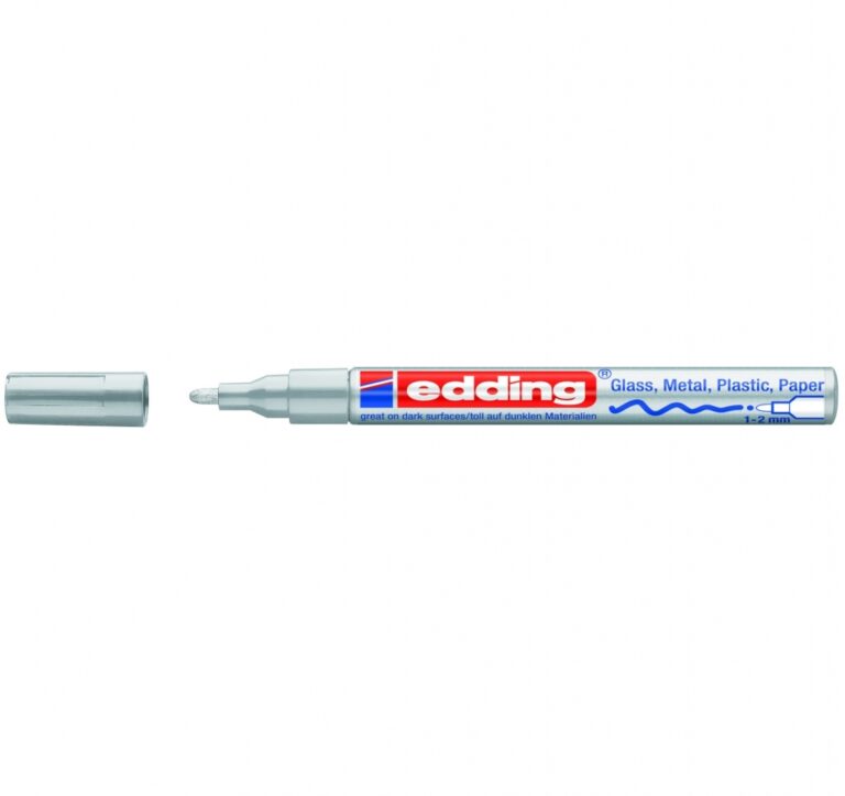Žymeklis Edding 751 lako pagrindu, apvaliu galiuku, 1-2mm, skirtas dekoravimui, sidabrinės spalvos
