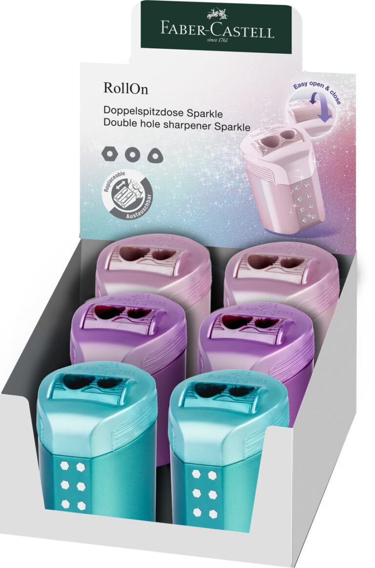 Drožtukas Faber-Castell RollOn Sparkle, 2 skylių, su konteineriu
