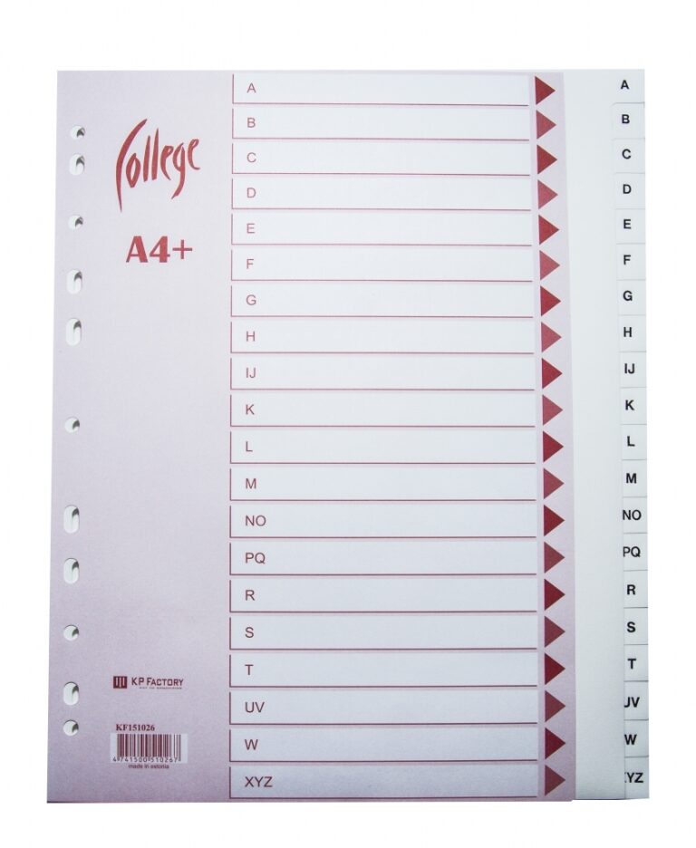 Skiriamieji lapai College, A4+, A-Z, plastikiniai, baltos spalvos