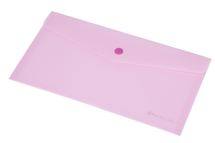 Aplankas-vokas Panta Plast, Focus, DL 110x220mm, horizontalus, su spaustuku, rožinės spalvos