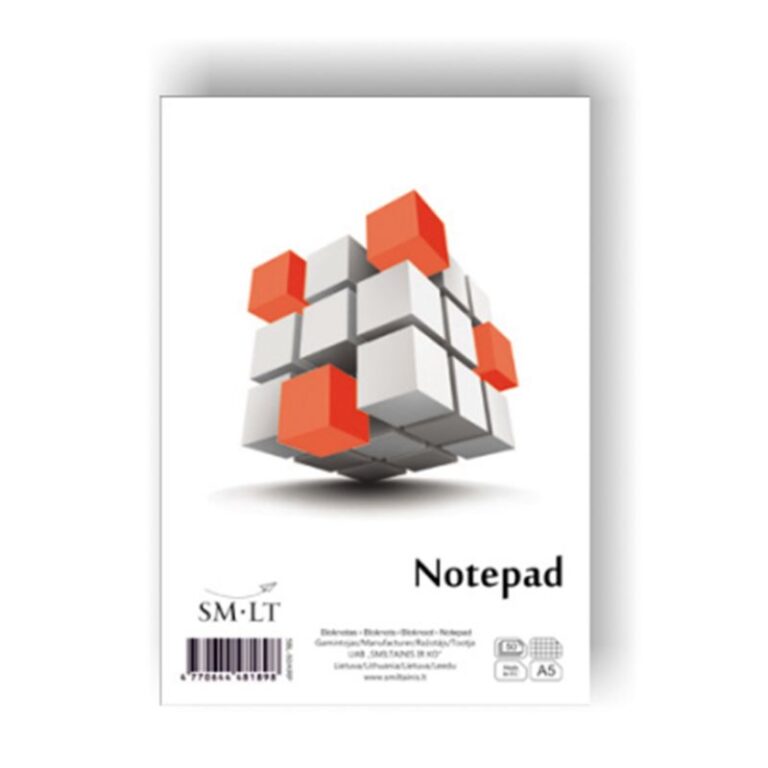 Bloknotas A5 50lapų klijuotas viršuje, langeliais