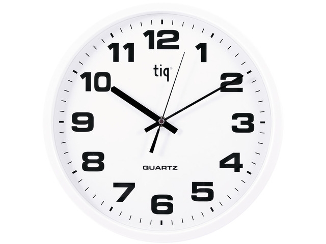 Apvalus sieninis laikrodis TIQ F66151R, plastikinis, baltos spalvos, baltos spalvos rėmelis, diametras 35cm