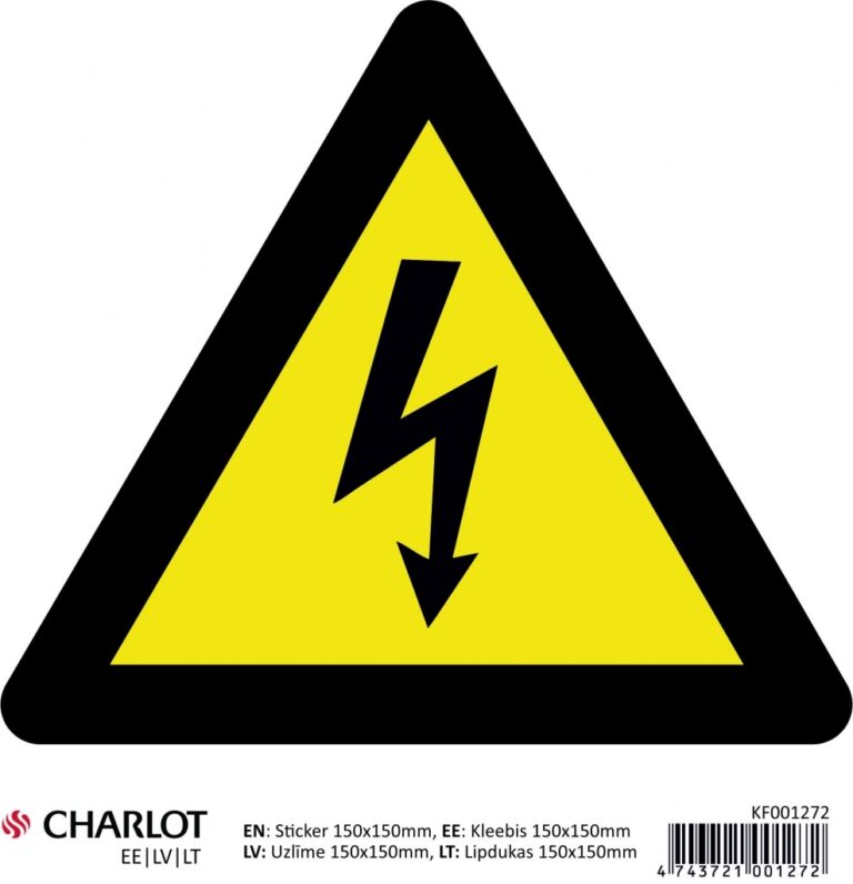 Informacinis lipdukas Charlot, 150x150mm, ELEKTROS SMŪGIO RIZIKA