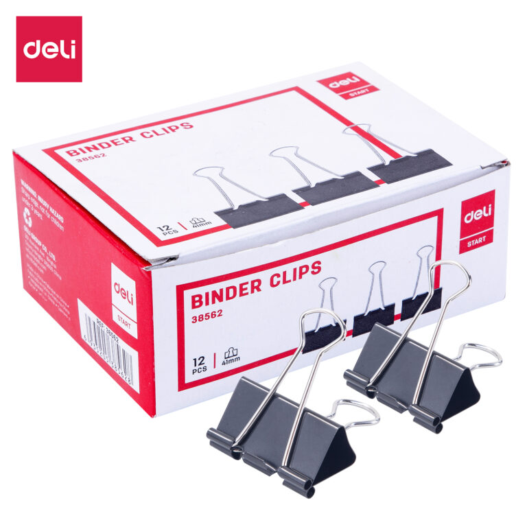 Spaustukai DELI 41mm, 12vnt/pak., juodos spalvos