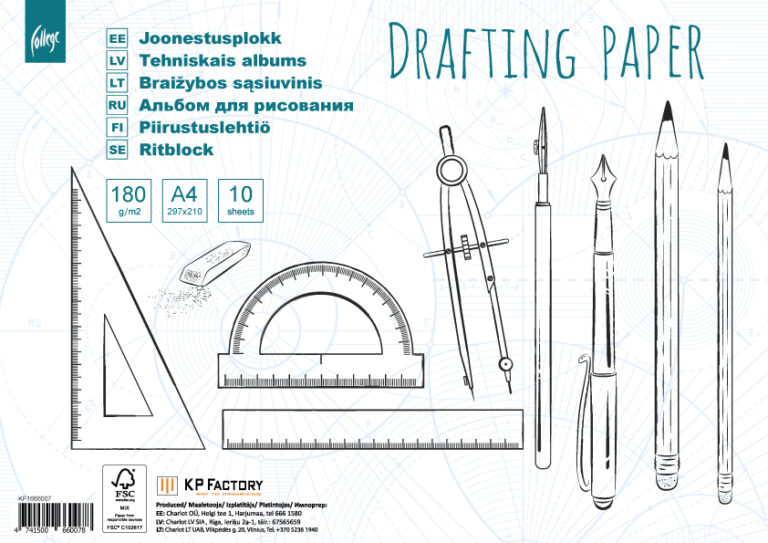 Braižybos sąsiuvinis College, A4, 180g, 10 lapų