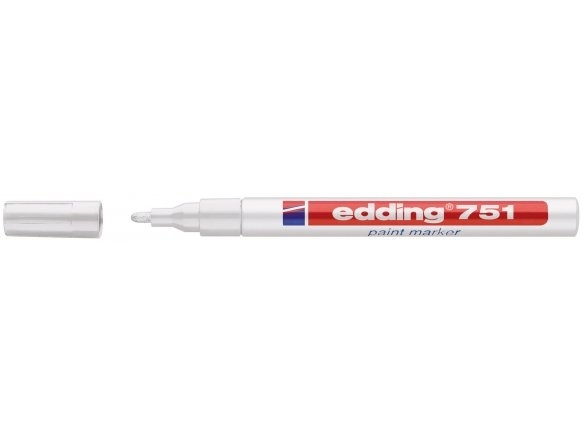 Žymeklis Edding 751 lako pagrindu, apvaliu galiuku, 1-2mm, baltos spalvos