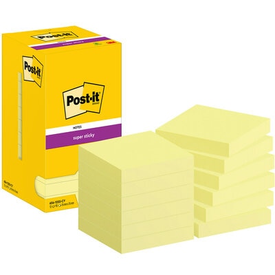 Lipnūs lapeliai 3M Post-it® Super Sticky 76mmx76mm 12vnt. po 90 lapelių, geltonos spalvos