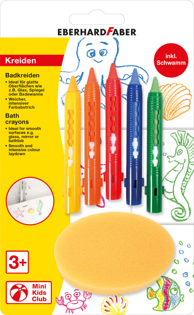 Aliejinės pastelės EberhardFaber, vonios žaidimai, 5 spalvų + kempinėlė