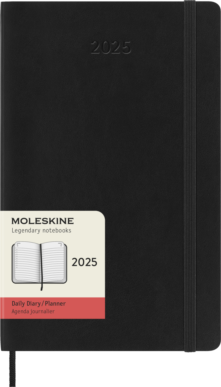 Kalendorius-užrašų knygutė Moleskine 2025 m, 13×21 cm, diena puslapyje, minkštu viršeliu, juodos spalvos