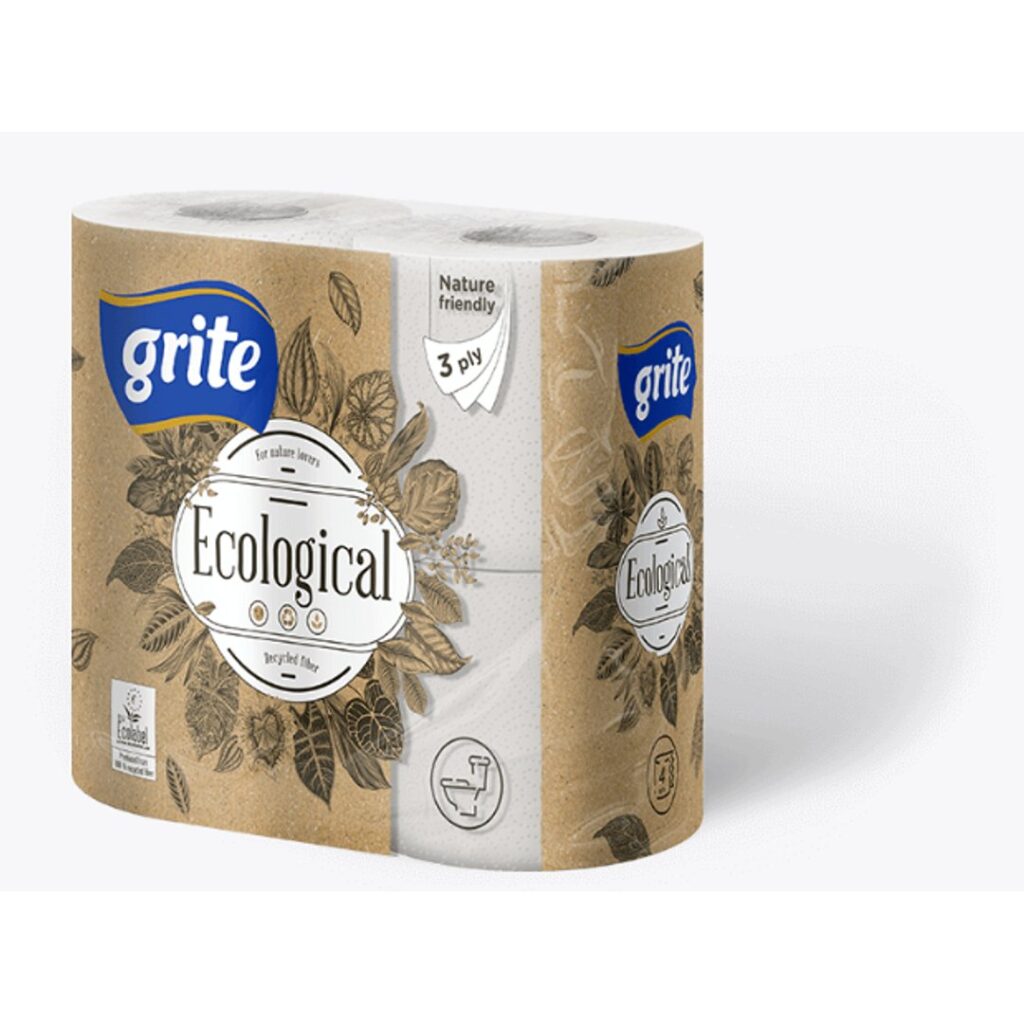 Tualetinis popierius Grite Plus, 3 sluoksniai, pilkos spalvos, 4vnt (Ecological)