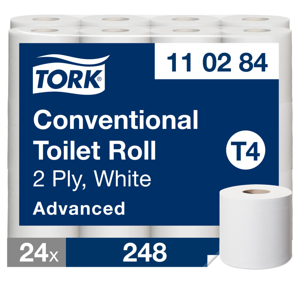 Tualetinis popierius Tork Advanced T4, 110284, 2 sluoksniai, 35m, 248 lapeliai, baltos spalvos, 24vnt