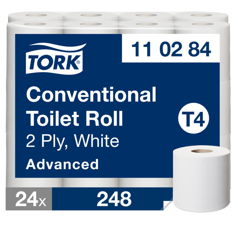 Tualetinis popierius Tork Advanced T4, 110284, 2 sluoksniai, 35m, 248 lapeliai, baltos spalvos, 24vnt