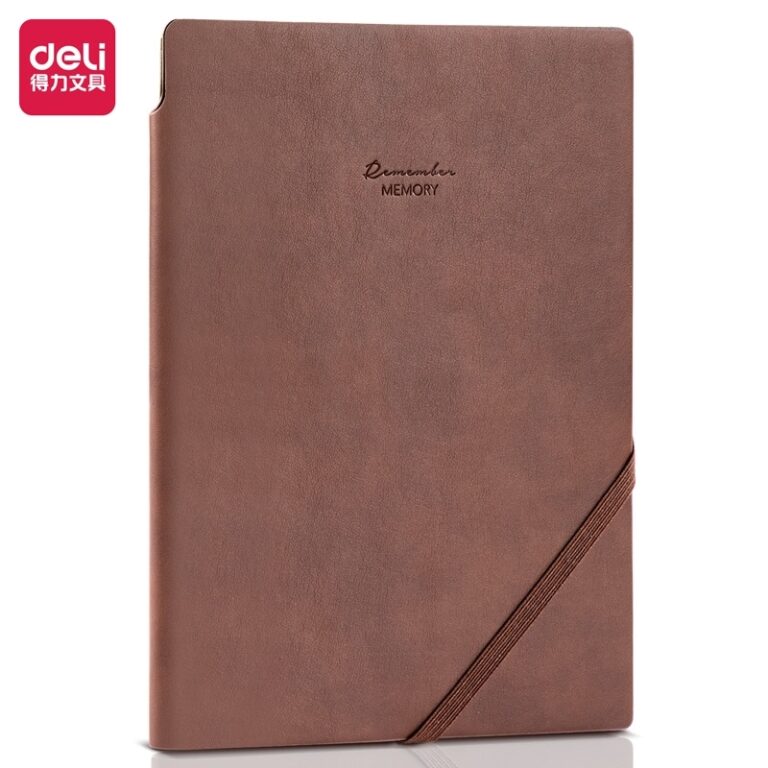 Užrašų knygutė DELI, A5, PU odos, linija, rudos spalvos