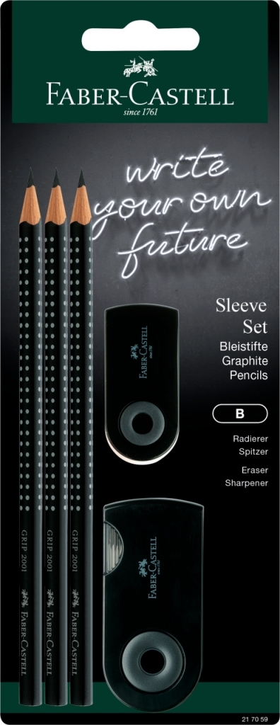 Grafitinių pieštukų Faber-Castell Jumbo Grip rinkinys, 3 pieštukai + trintukas+drožtukas, juodos spalvos