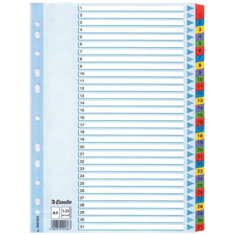 Skiriamieji lapai Esselte MYLAR, A4, 1-31, kartoniniai, įvairių spalvų