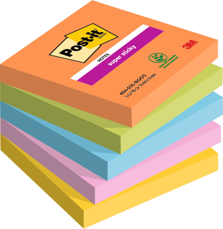 Lipnūs lapeliai užrašams 3M Post-it®, 76mmx76mm, 5 vnt. po 90 lapelių