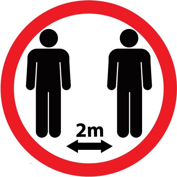 Lipdukas Laikykitės 2m atstumo, 200x200mm, raudonas