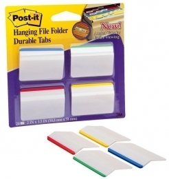 Lenkti žymekliai Post-it Strong kartotekoms, 50x38mm, 4 spalvos, 24 vnt
