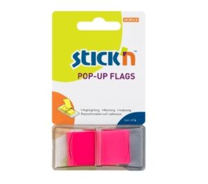 Plastikiniai žymekliai Stick´N 26010, 45x25mm, 50vnt., neoninės rožinės spalvos, blisteryje
