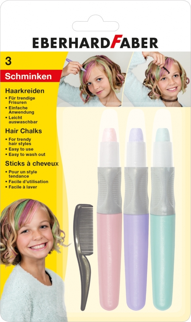 Kreidelės plaukams EberhardFaber Pastell, 3vnt