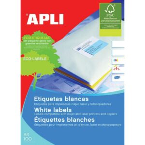 Lipnios etiketės Apli, A4, 105x57mm, 100 lapų, baltos spalvos