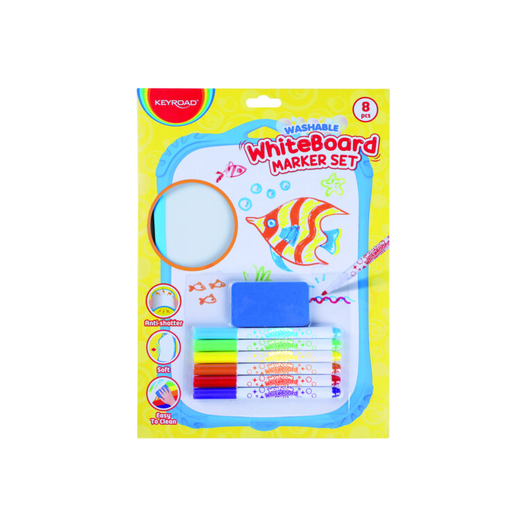 Dvipusė balta magnetinė lenta Keyroad, A4 formato, su plastikiniu rėmeliu, 6 žymekliai