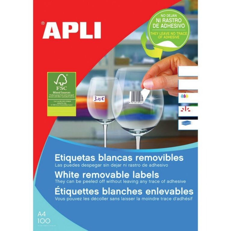 Lipnios etiketės Apli, A4, 38×21.2mm, nuimamos, 65 etiketės lape, 100 lapų, baltos spalvos