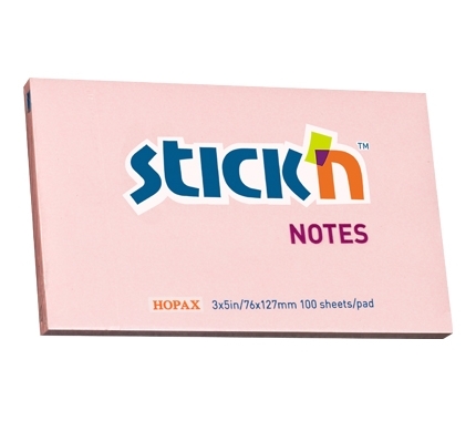 Lipnūs lapeliai Stick´N 21154, 76x127mm, 100 lapelių, rožinės spalvos