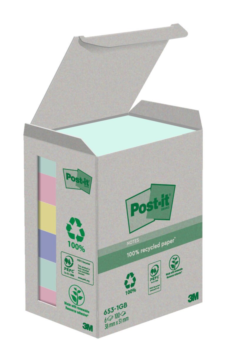 Lipnūs lapeliai 3M Post-it® Recycling Assorted 38mmx51mm 6vnt. po 100 lapelių