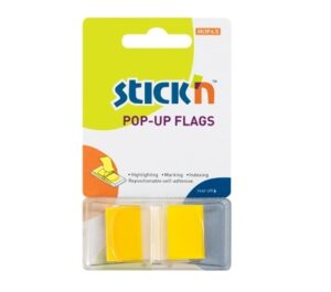 Plastikiniai žymekliai Stick´N 26021, 45x25mm, 50vnt., geltonos spalvos, blisteryje